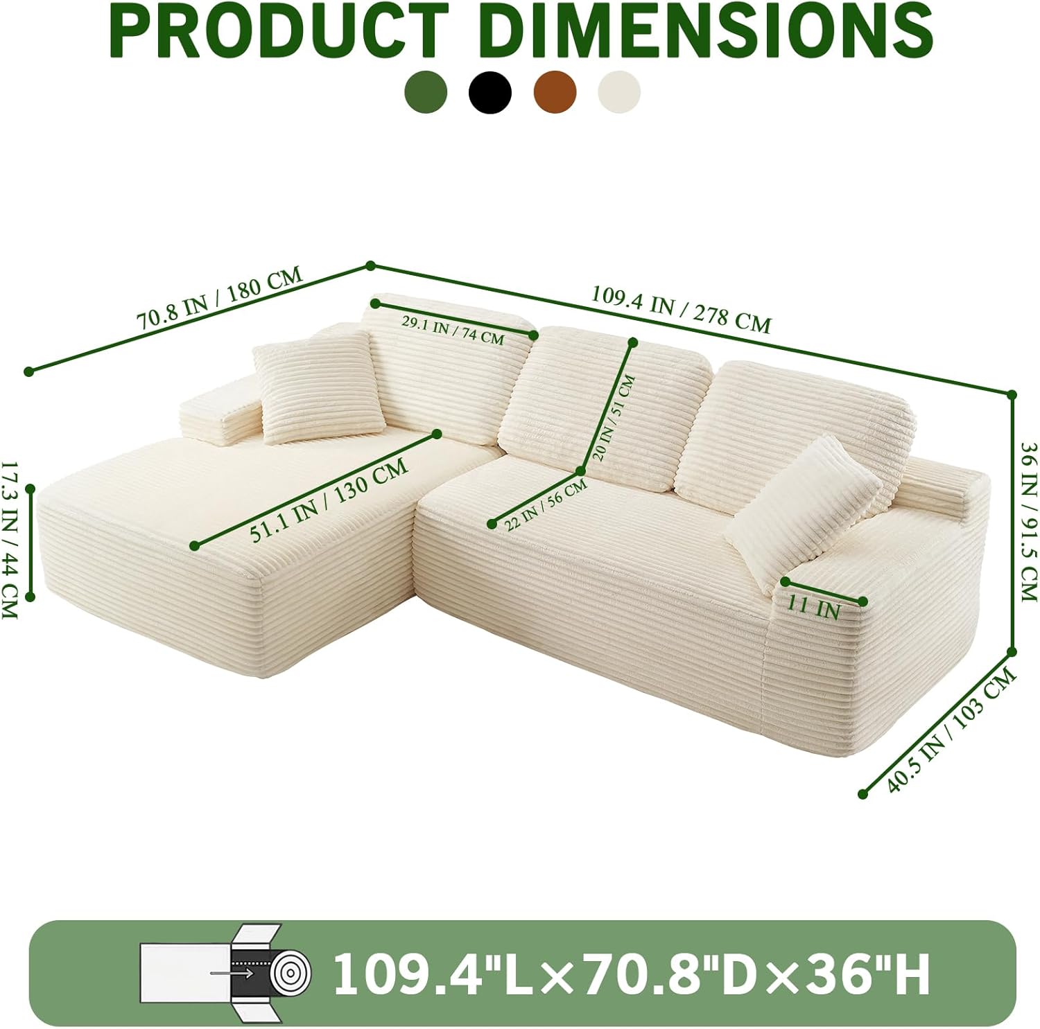 109.4” Modular Sectional Sofa, Convertible Sofa Bed, No Assembly Required Cloud Couch with Deep Seat, Modern L-Shaped Boneless Sofa for Living Room (Beige)