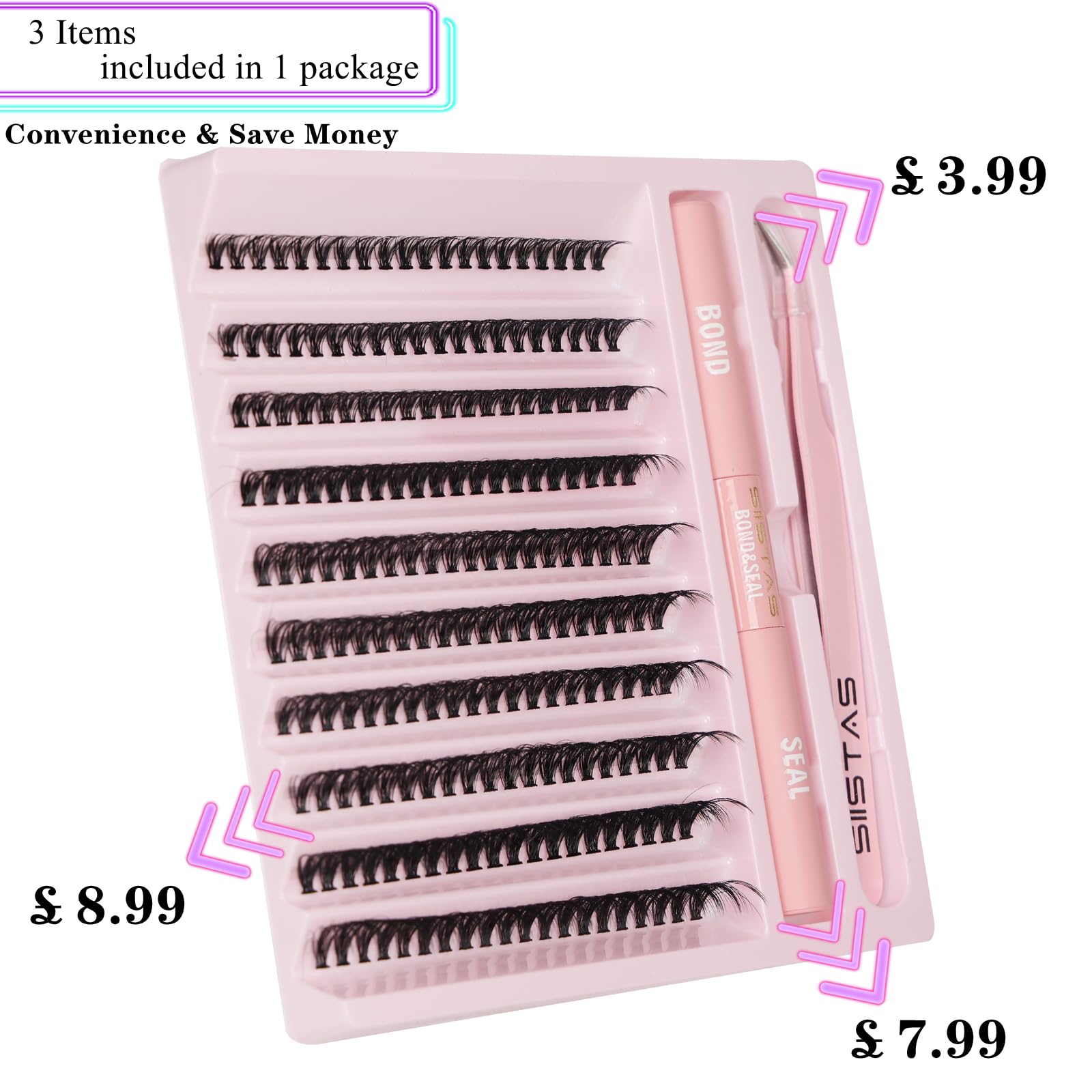DIY Lash Extension Kit,200pcs Lash Clusters Individual Lashes Eyelash Extension Kit D Curl Volume Cluster Eyelashes with Lash Bond and Seal and Lash Tweezers,Application at Home Lash Extension Kit(40D - Image 3