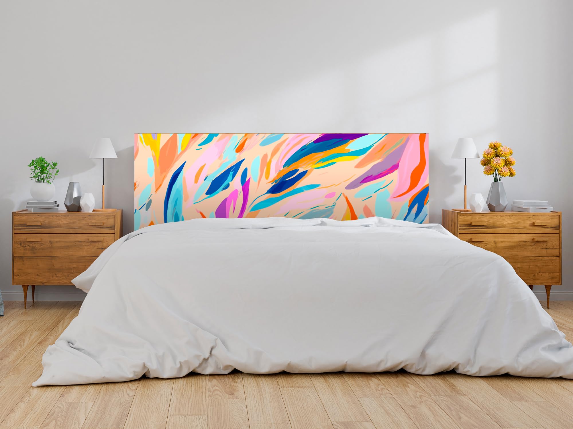 Oedim Cabecero Cama PVC Patrón Trazados Pinceladas Acuarela, 150x60cm,Cabecero Ligero, Elegante, Resistente y Económico