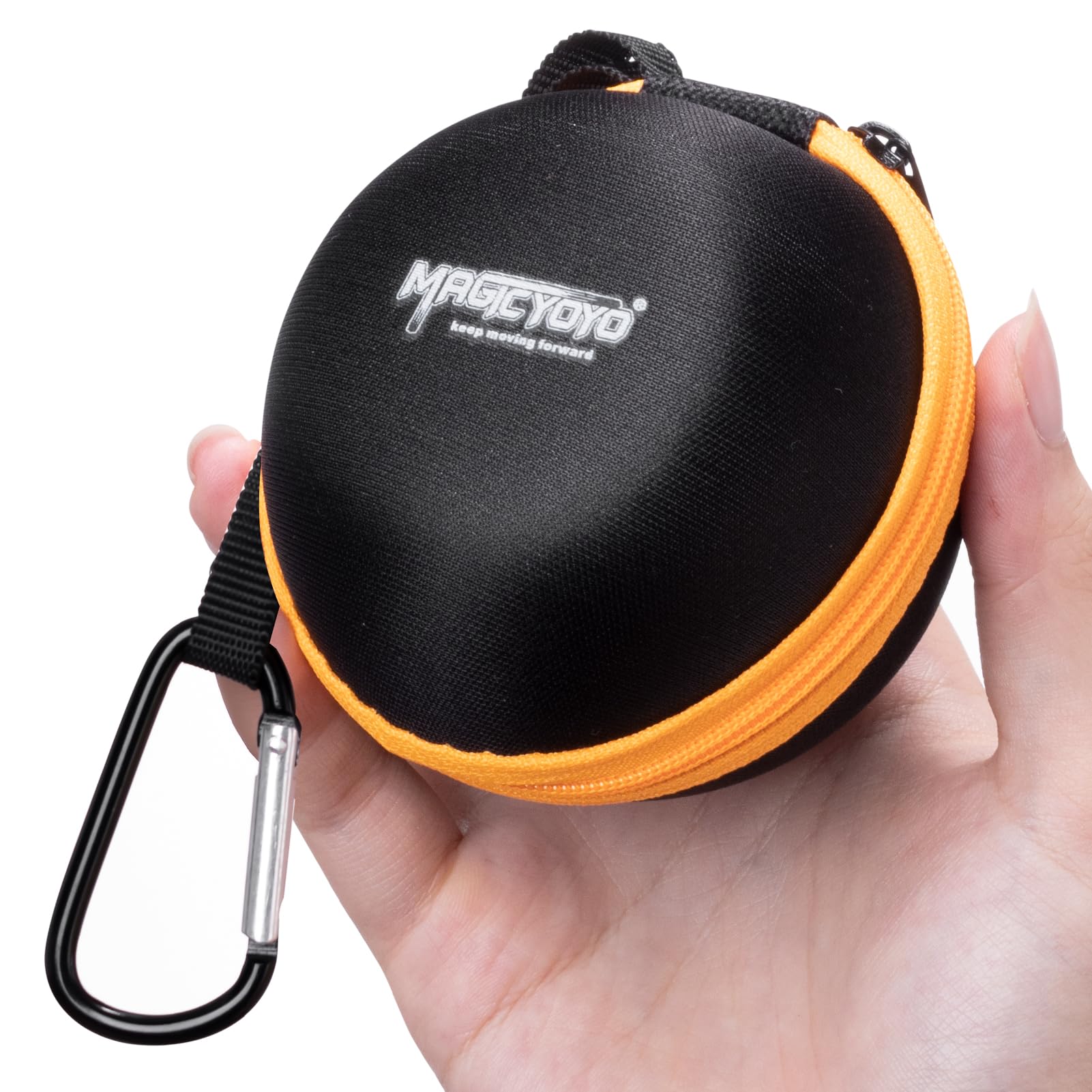 MAGICYOYO Yoyo Ball Storage Bag-Black Orange, Professional Yoyo Caser, Yo-Yo Carry Bag with Hand Strap for Outdoor Equipment Protective Bag with Interior Zip Mesh