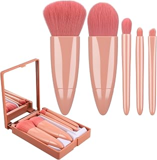 Dacitiery Portable Makeup Brushes Set with Mirror Box,5pcs Professional Foundation Eye Shadow Blush Makeup Brush Face Kabuki Makeup Brushes for Travel Daily Date