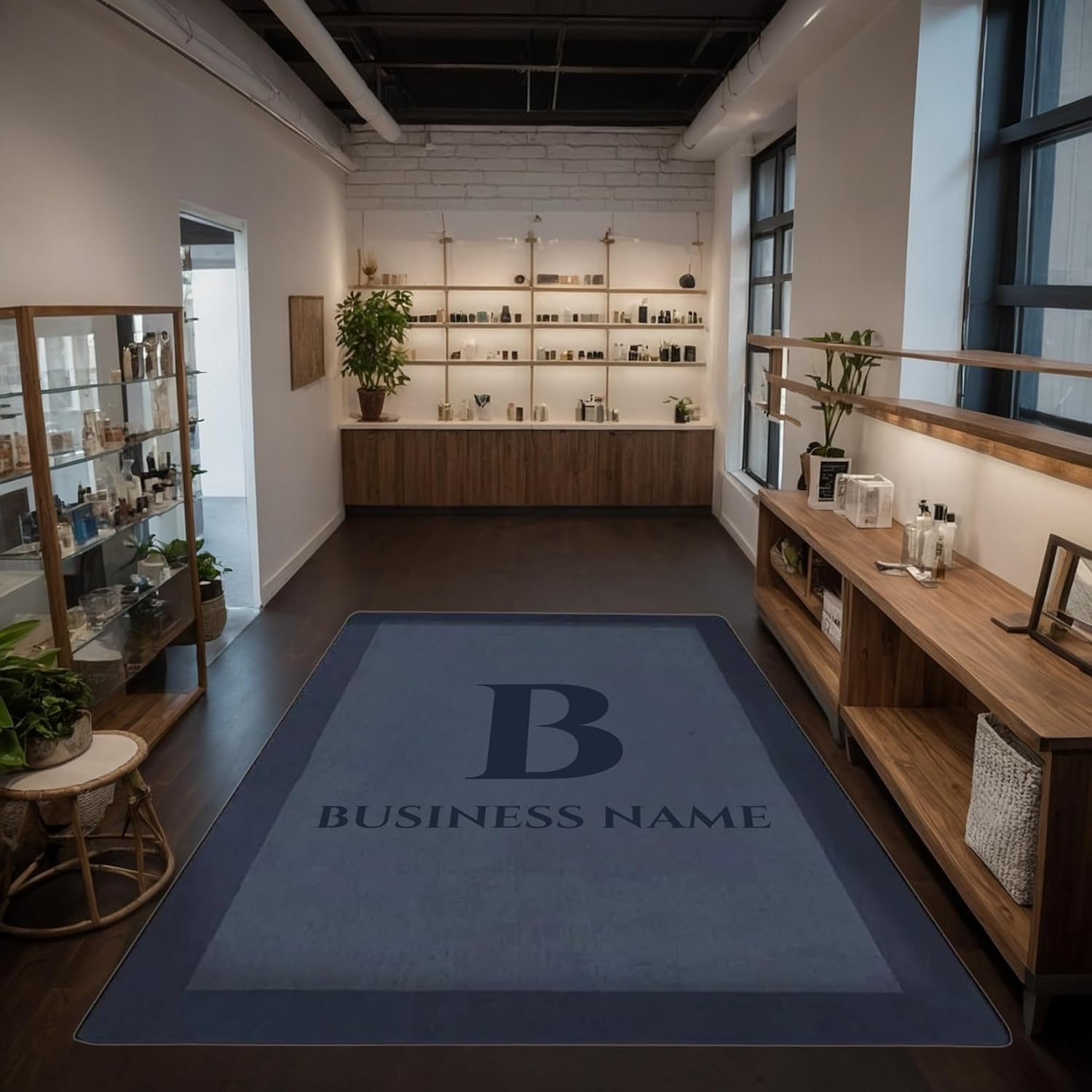 Custom Indoor Business Logo Rug – Personalized Company Welcome Mat for Office, Salon, Spa – Minimalist Branding Entry Rug – Low-Pile Non-Slip Commercial Entryway Decor
