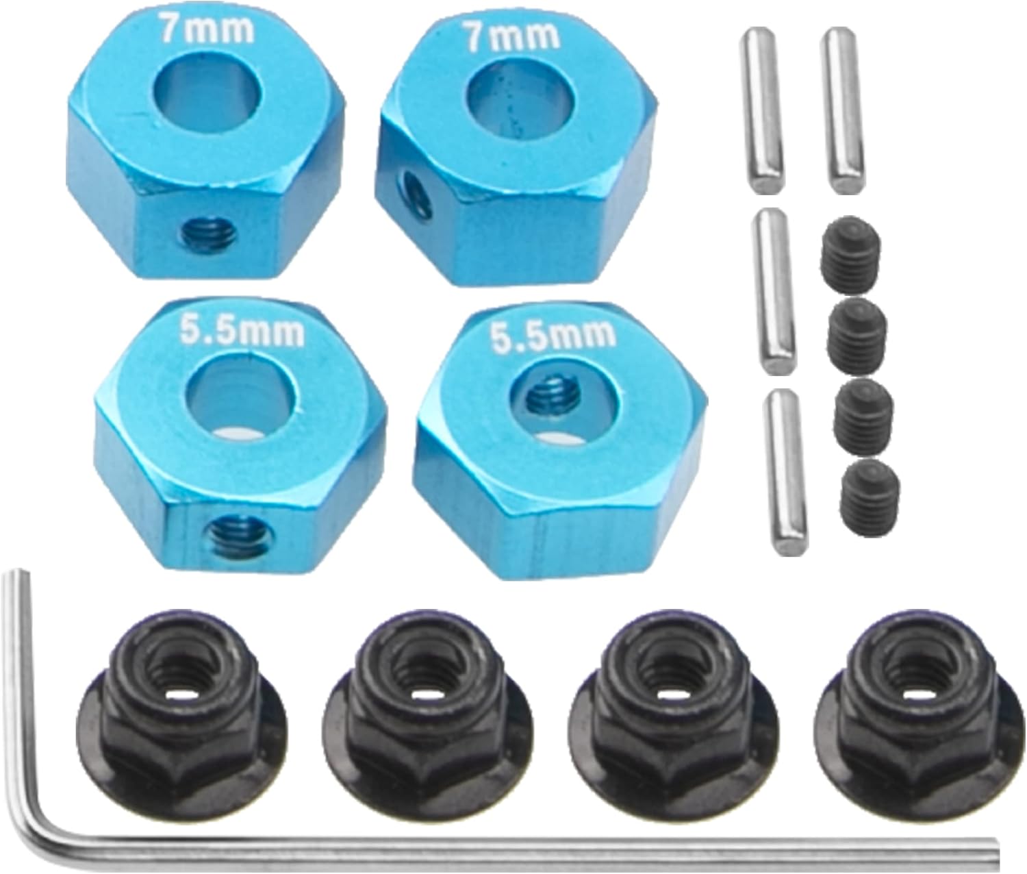ShareGoo Aluminum 12mm Hex Wheel Hubs Hex Adapter & Flanged Lock Nuts Compatible with Traxxas 2WD Slash Rustler Stampede 1/10 RC Car (Black)