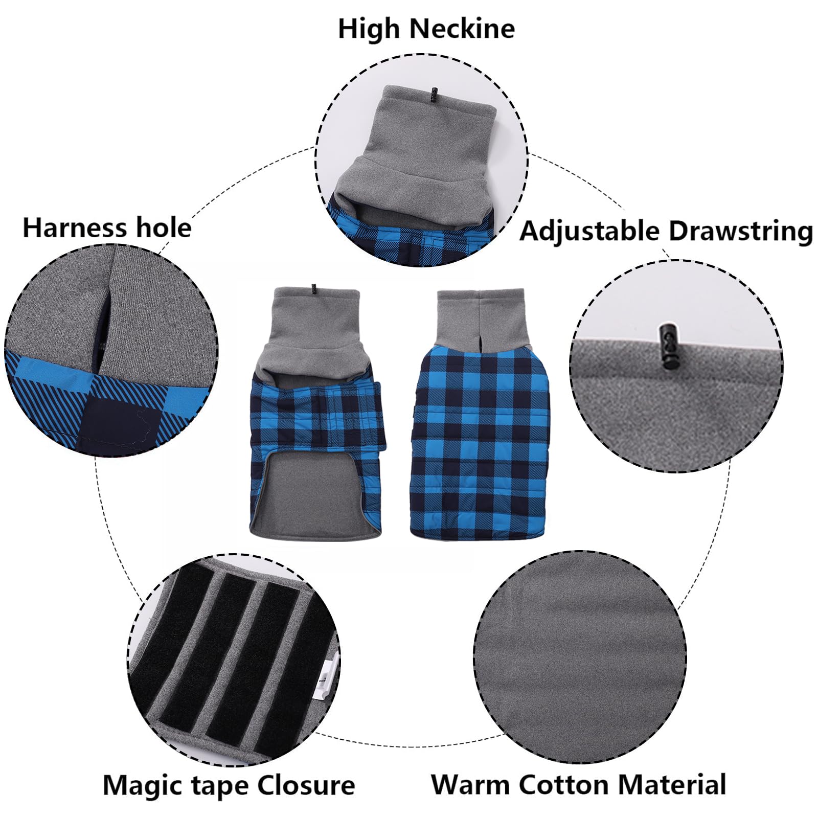 Geyecete Warm Thermal Quilted Dachshund Coat,High Neckine String Holes Dachshund jacketOutdoor Dog Apparel with Adjustable Bands for Small,Medium Dog-Blue-M - Image 2