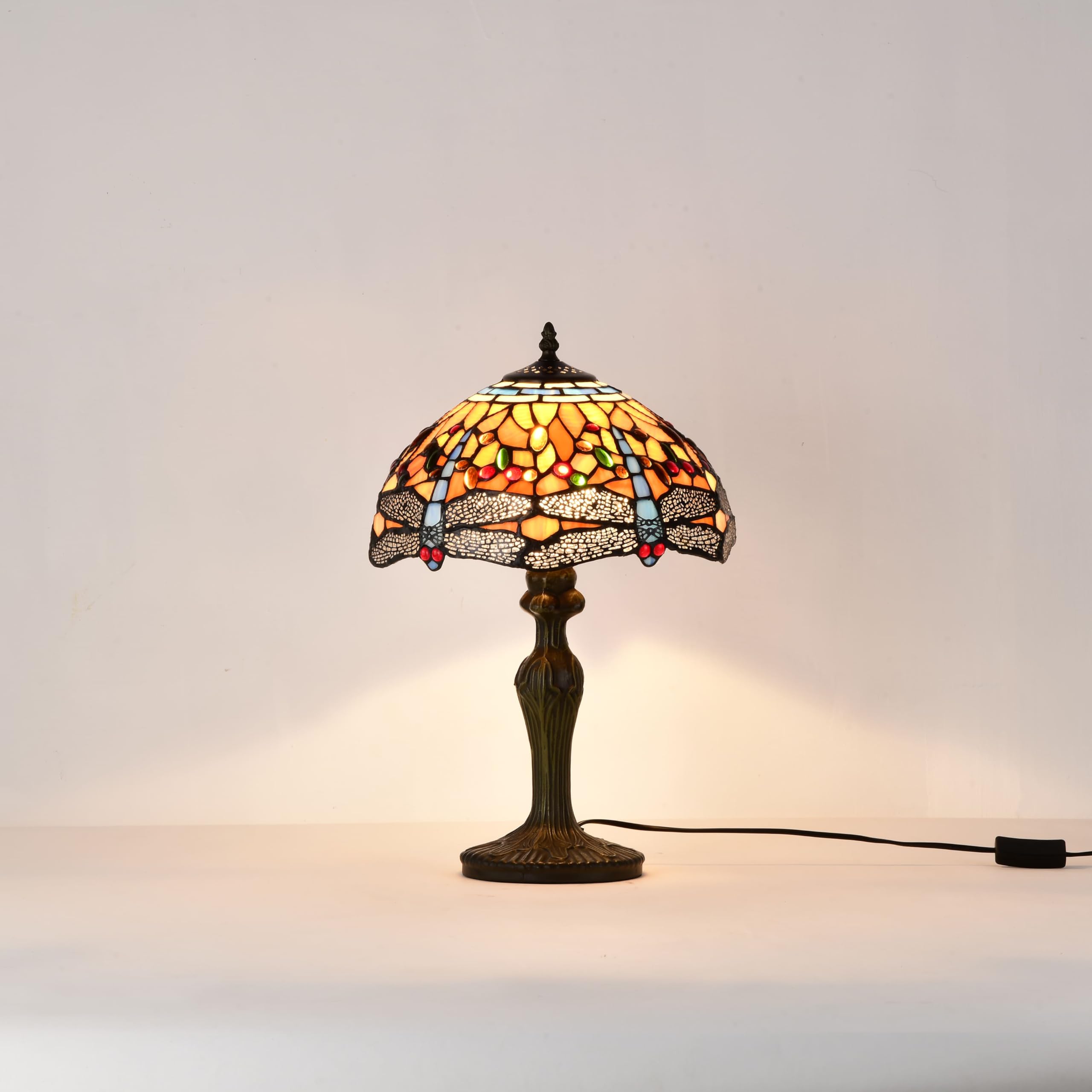 Home Supplies Tiffany Lamps, Stained Glass Handmade Tiffany Lights Table Lamps for Bedrooms, Living Room and Lounge | 12 Inches Wide, 18 Inches Height (Dragonfly Tiffany Style)