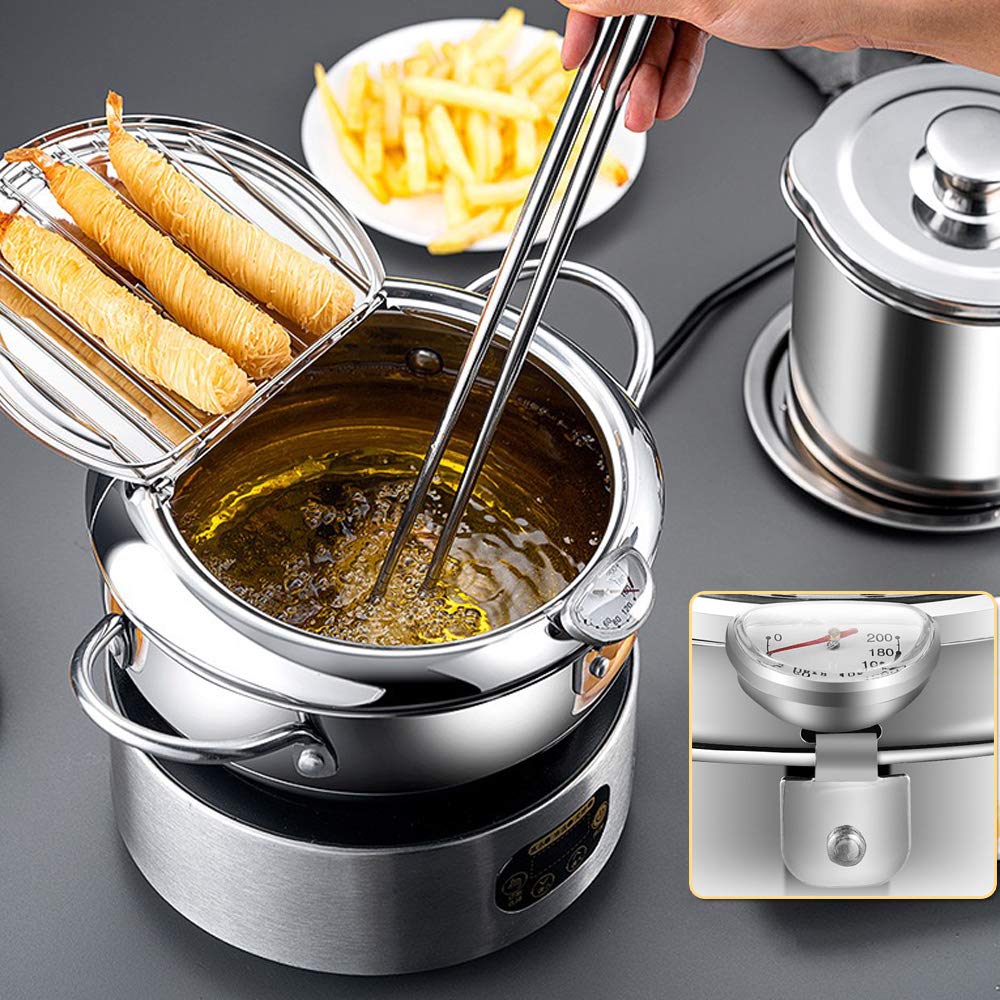 Olla para freír con cesta de bandeja de gota de aceite y termómetro de aceite Tempura de estilo japonés, mini freidoras pequeñas, para el hogar. 6