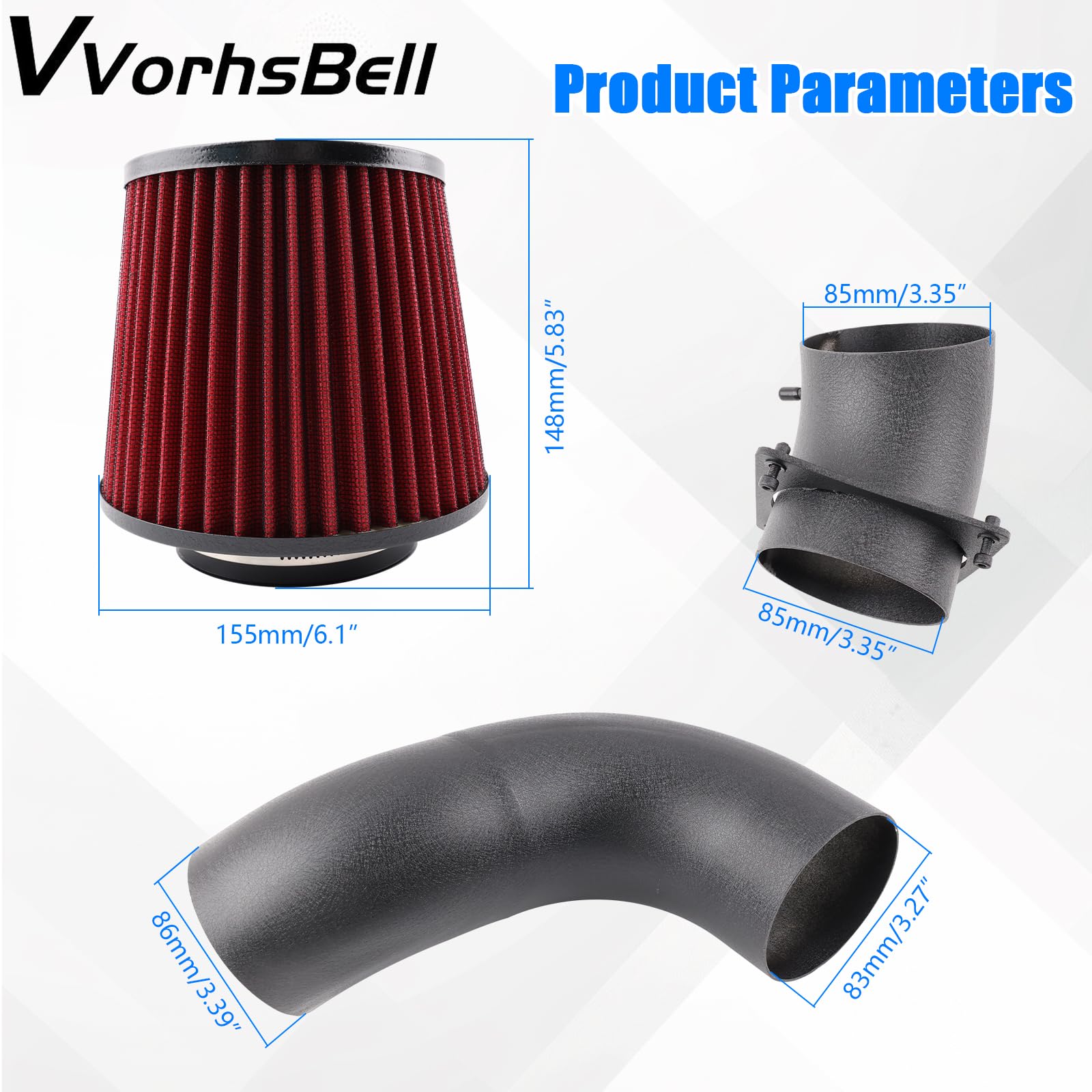Zestaw Wlotu Zimnego Powietrza, Kompatybilny Z Volkswagen Golf GTI MK8 2020+ 2.0 TSI EA888 EVO4, Rura Aluminiowa 8,9cm Z Osłoną Cieplną I Zmywalnym Filtrem Stożkowym Montaż Bez Modyfikacji