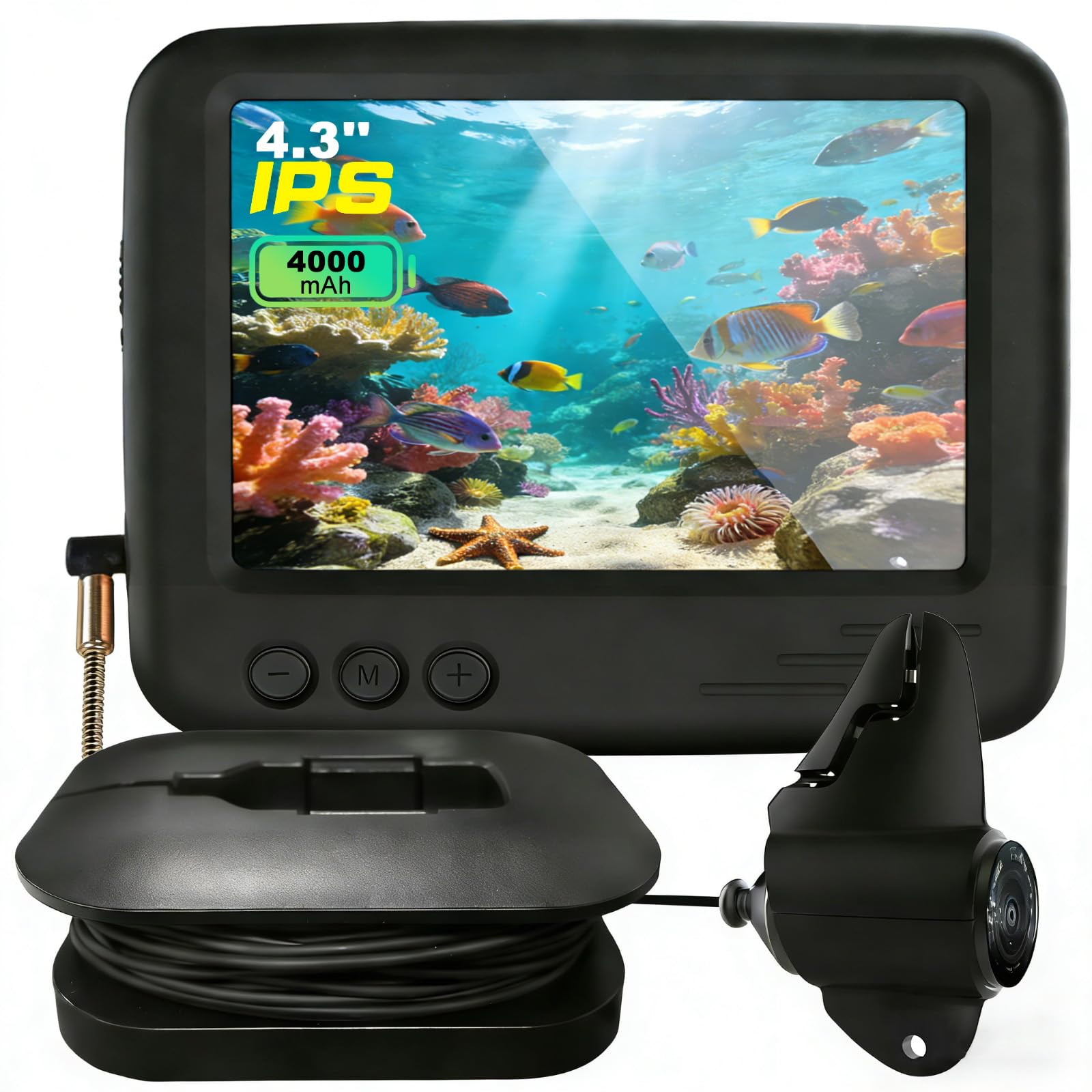 Underwater Fishing Camera, Portable Fish Finder, Night vision, 145° Wide Angle, Waterproof Fish Finder Video Camera, with 4.3 Inch IPS Display for Ice River and Boat Kayak Fishing