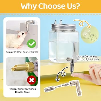 Bird Water Dispenser No Drip 10oz Leak Proof Small Animal Water Bottle with Stainless Steel Needle Valve & 180 Rotatable Bracket for Parakeet Hamster Mouse Sugar Glider Gerbil