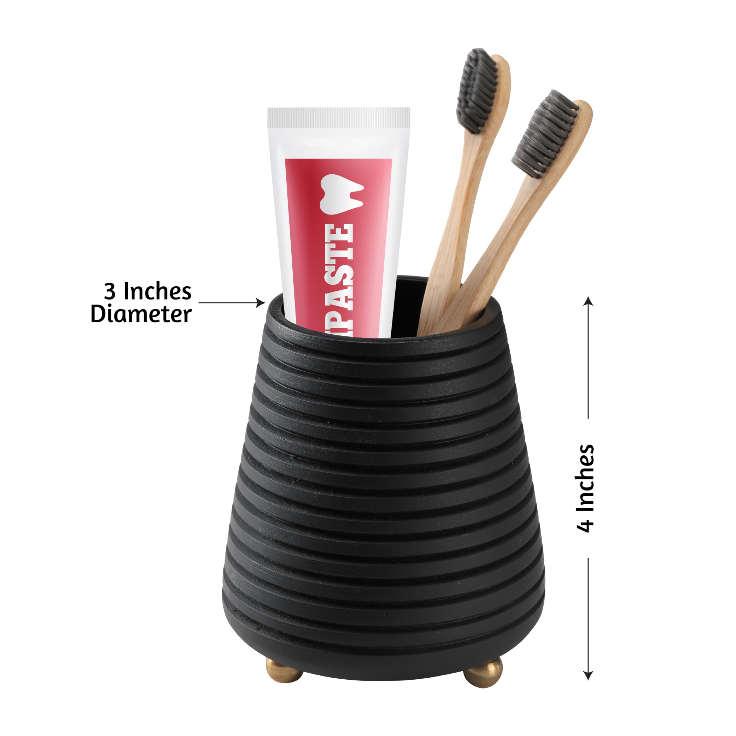 Folkulture Soporte para Cepillo de Dientes para baño, Organizador de Madera Negra de 4 x 3 y encimera de Almacenamiento, Soporte para Cepillado de Dientes
