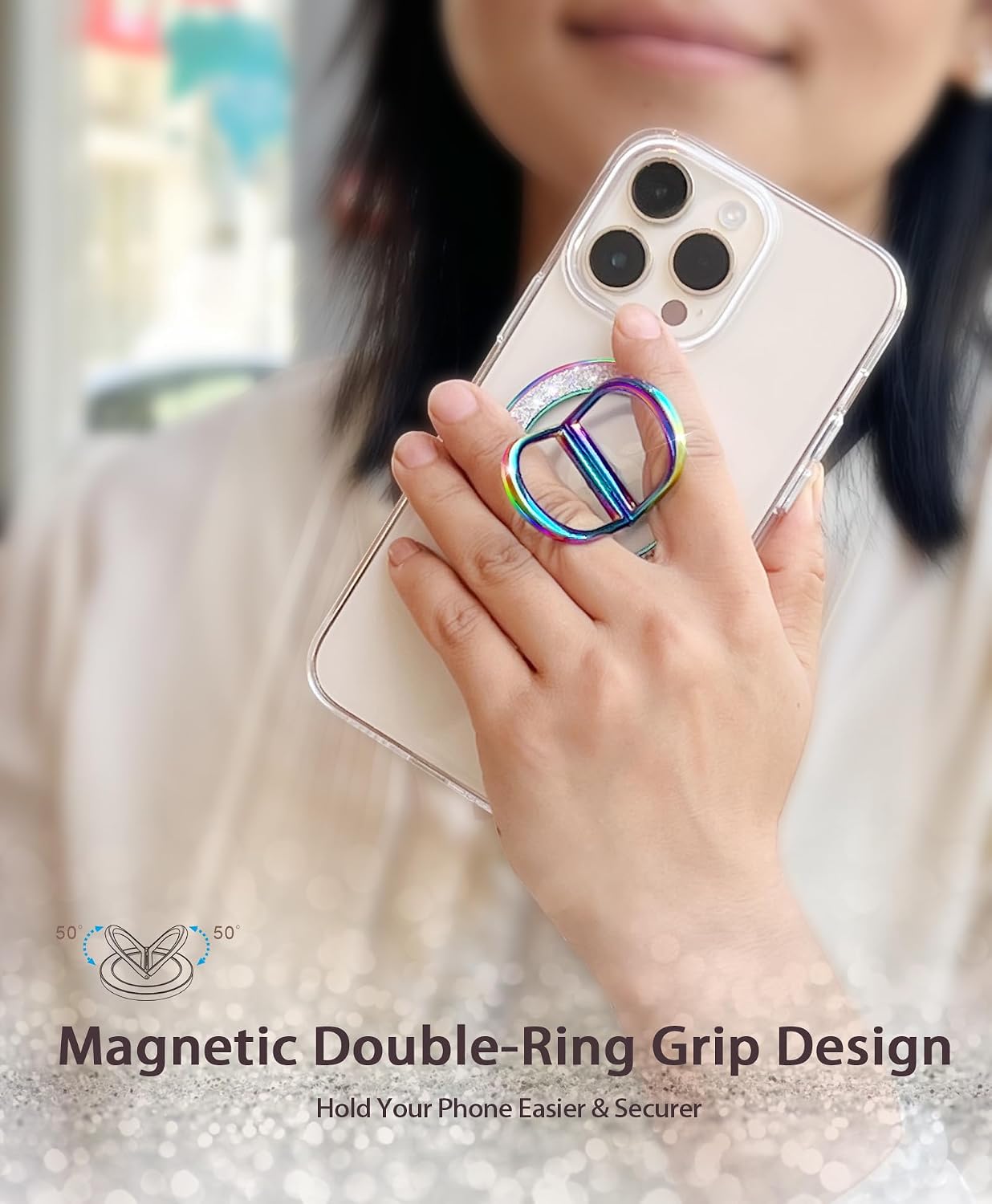 Magnetic Phone Ring Grip Finger Kickstand, Transparent Magnetic Phone Grip for iPhone 17 16 15 Pro Max Plus & Android (Colorful) image 4