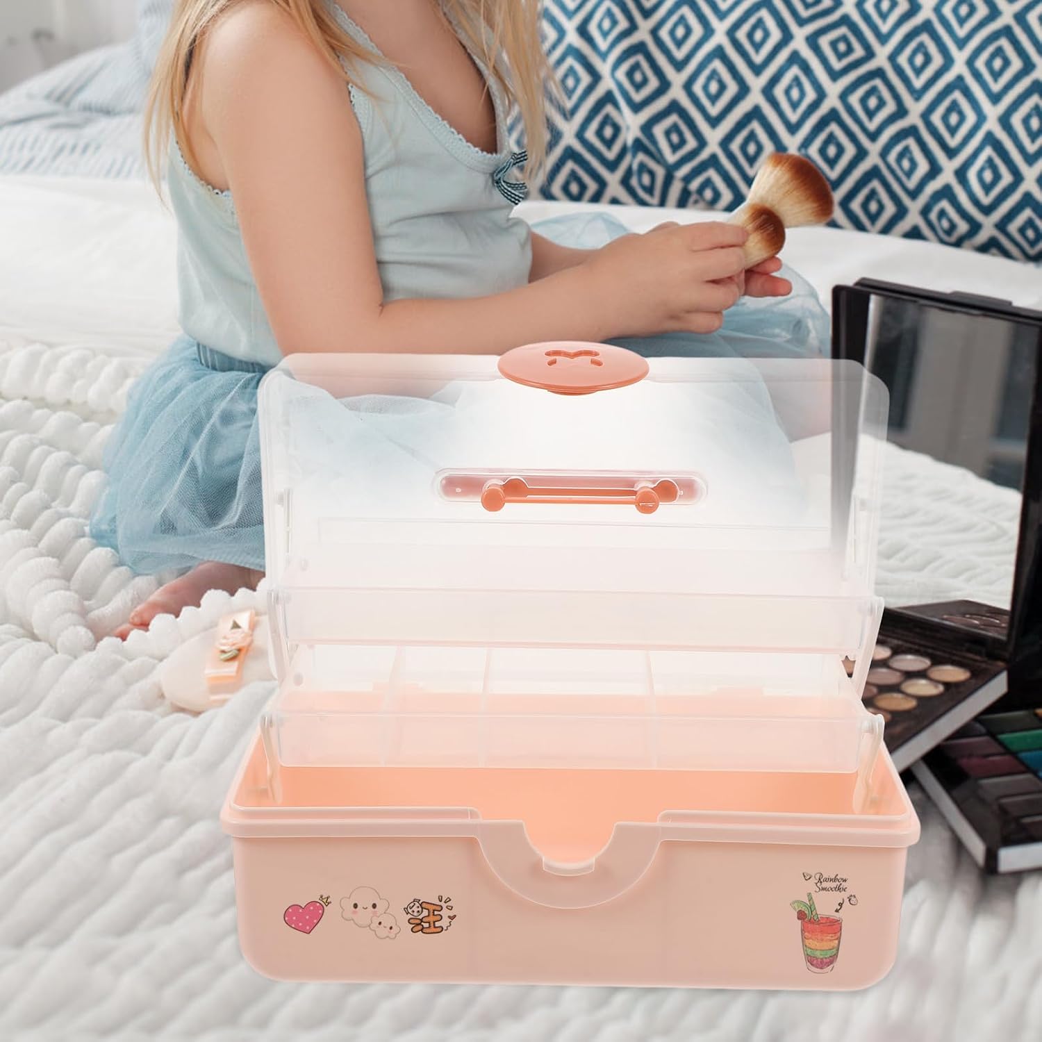 ’s Hair Clip Storage Box Lid, Pink Large Multi-layer Organizer for ’ Hair Accessories and Jewelry, Portable Storage Container for ’ Bedroom and Travel