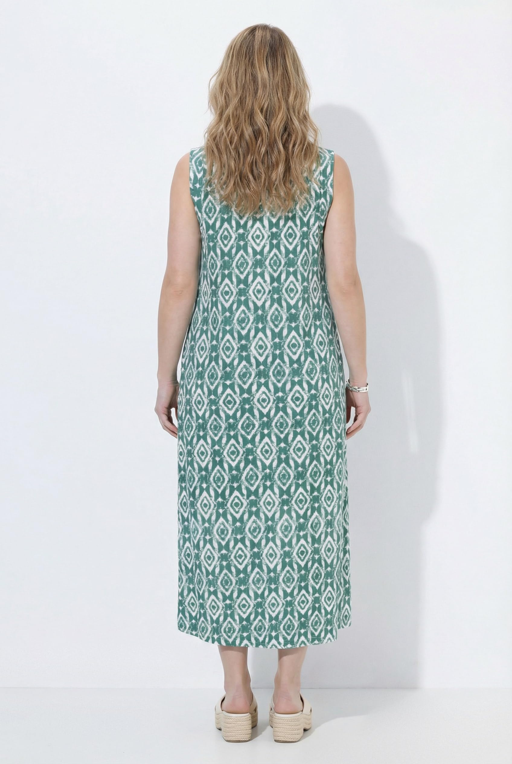 Ulla Popken Damen große Größen Übergrößen Plus Size Maxikleid, grafischer Druck, V-Ausschnitt, ärmellos 850136