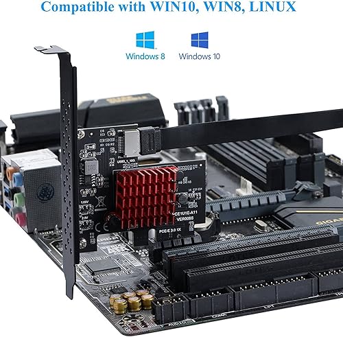 Miniatura 6 de QONIA PCIE - Tarjeta de expansión USB 3.1 GEN2 tipo E, 10Gbps PCI 3.0 1X a 20pin panel frontal tipo C conector para 8
