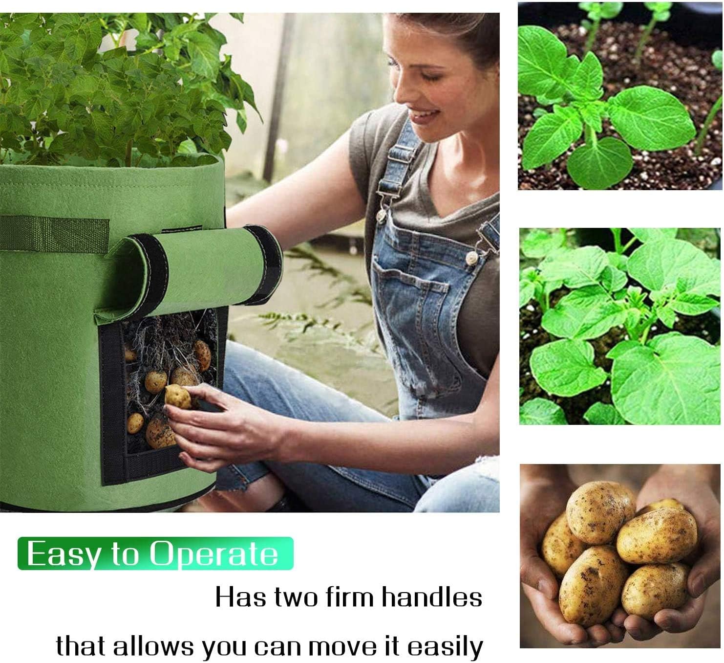 2 Pack 7 Gallon Potato Grow Bags, Planter Bag Heavy Duty, Thickened Growing Bags Garden Vegetable Planter with Handles & Large Harvest Window
