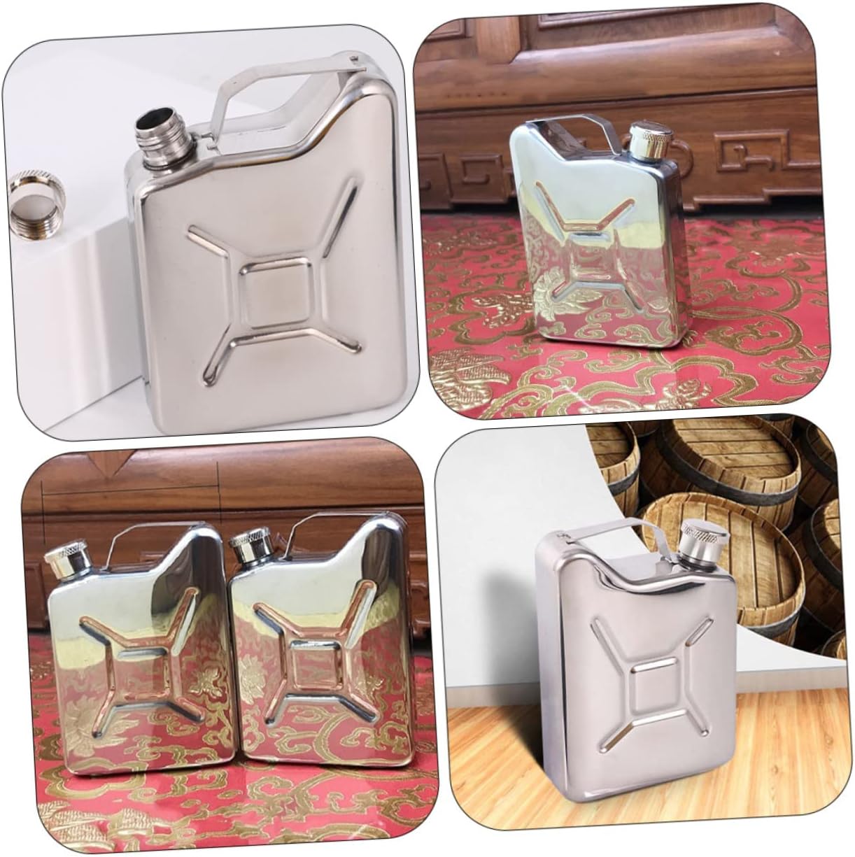 Healifty Portable Stainless Steel Liquor Flask with Oil Bucket Design Outdoor Wine Container Compact Daily Drinking Canteen for Camping Hiking and Adventure Activities