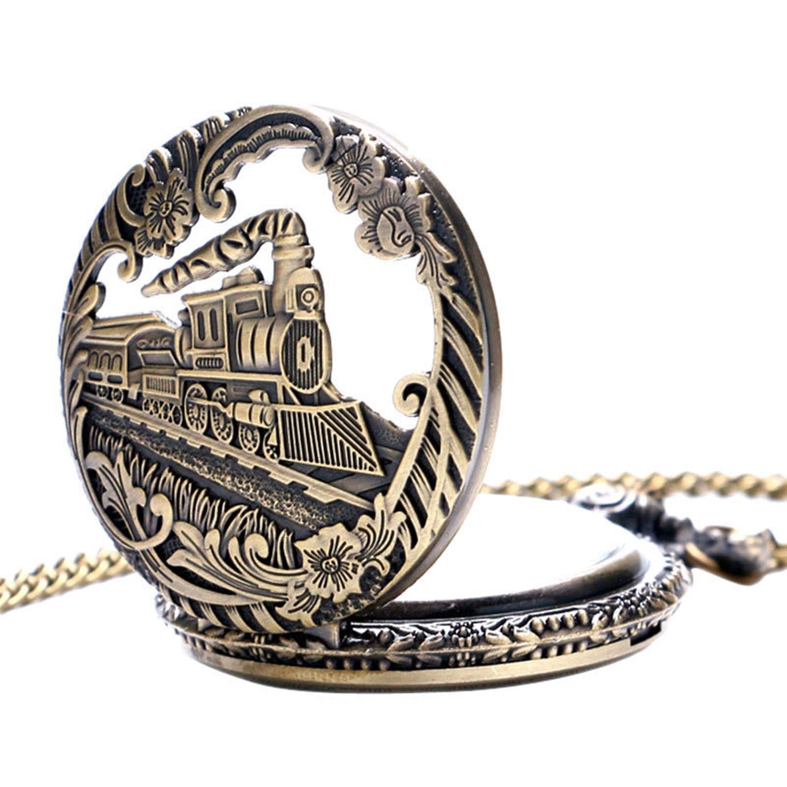Zegarek kieszonkowy i łańcuszek, Vintage zegarek kieszonkowy Vintage Steampunk Ażurowy kwarcowy zegarek kieszonkowy z łańcuszkiem Boże Narodzenie Ukończenie szkoły Prezenty urodzinowe Dzień Ojca