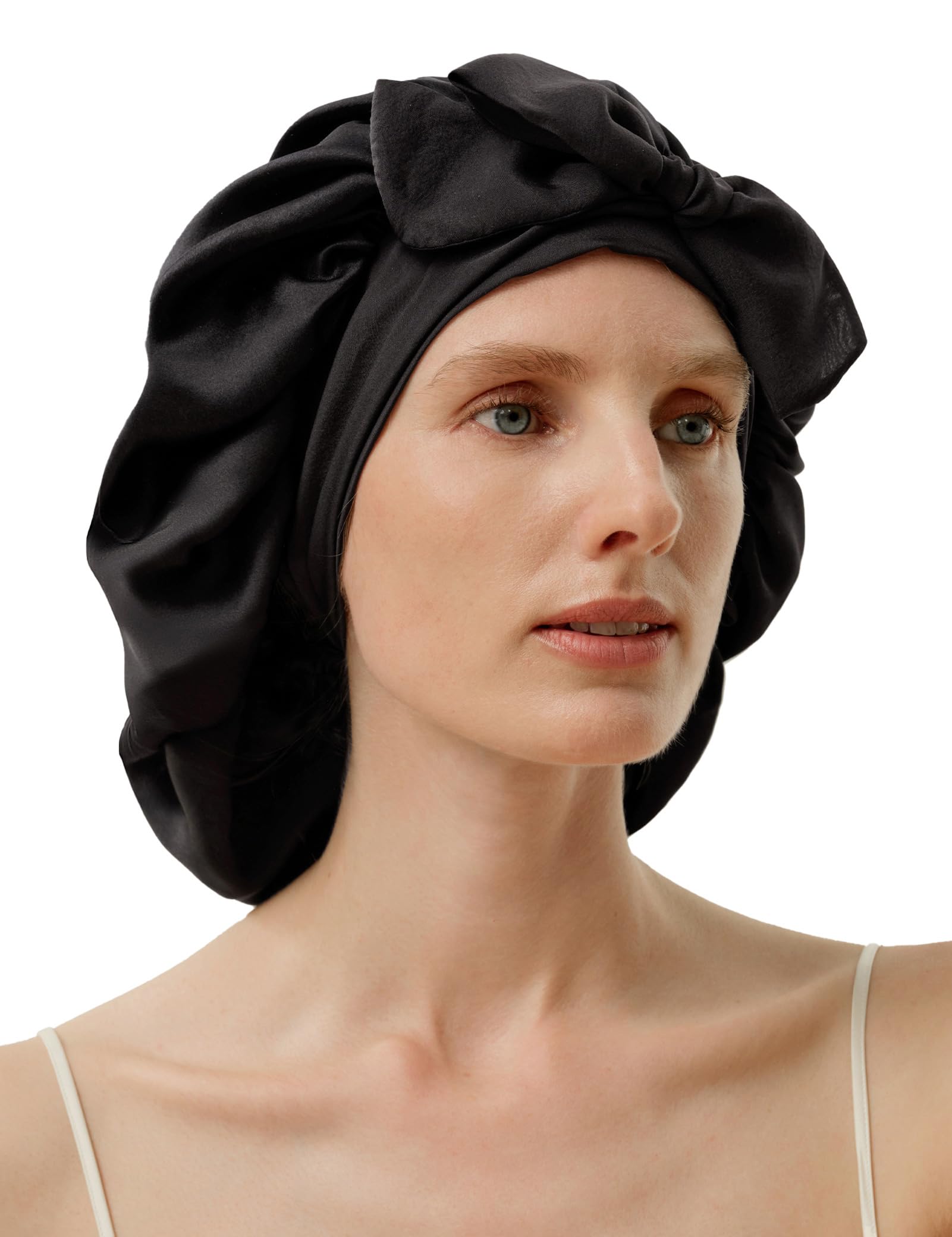 LILYSILK Damen 100% Maulbeerseide Haube Doppellagig Waschbar Reversibel Schlafhaube mit größerem Umfang und verlängerbaren Bändern