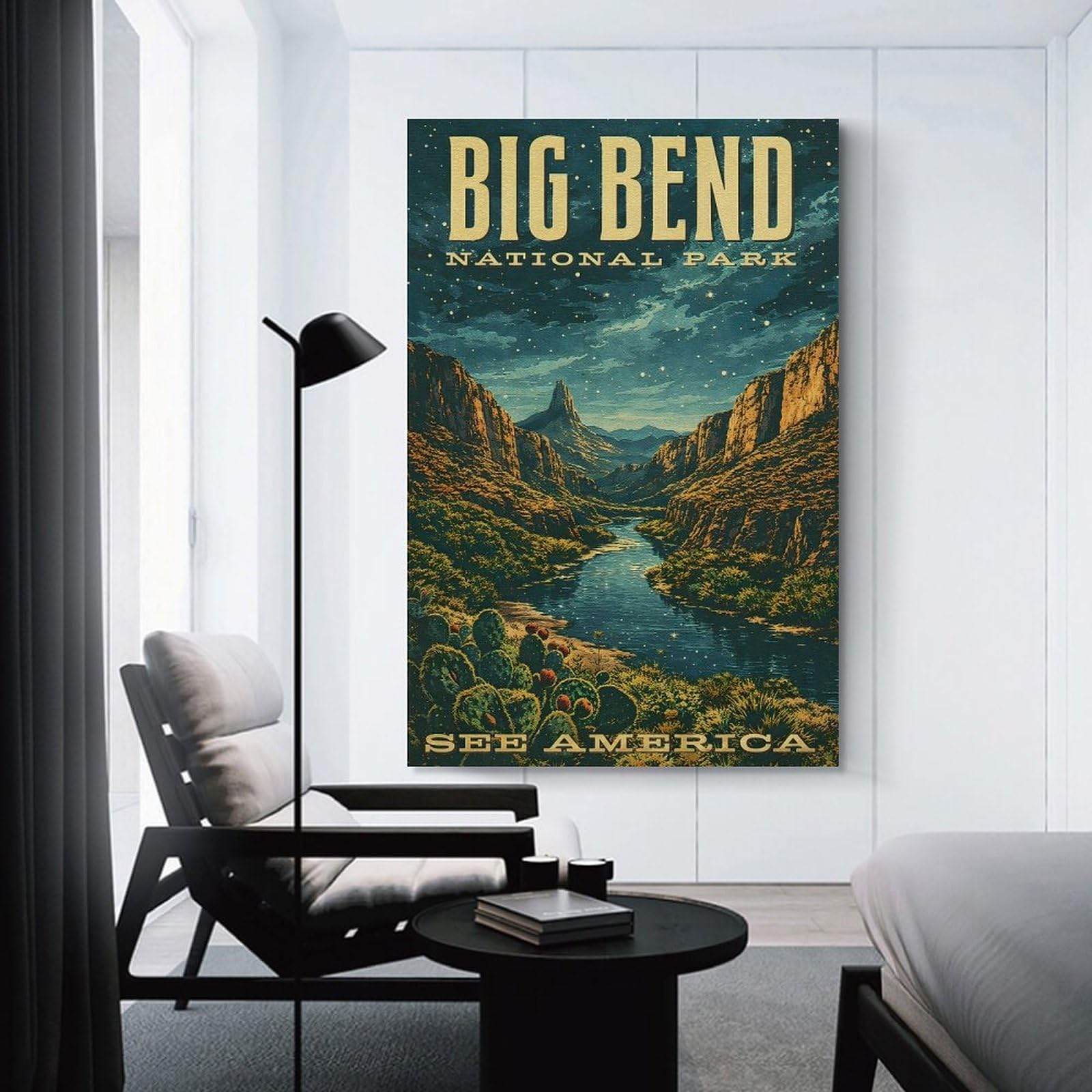 Junmoney Home Decor Wall Art Big Bend National Park Vintage, 20x30inch(50x75cm), for Flats, Guest Rooms Or Compact Rooms, Wall Decor with Flexible Room Appeal