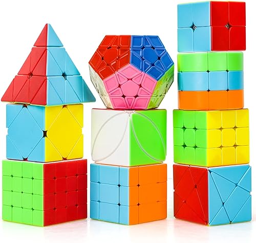TOY Life Juego de 10 cubos de velocidad Incluye cubos de velocidad de 3 x 3, cubo de velocidad 2x2, cubo de velocidad 4x4, cubo piramidal, cubo de
