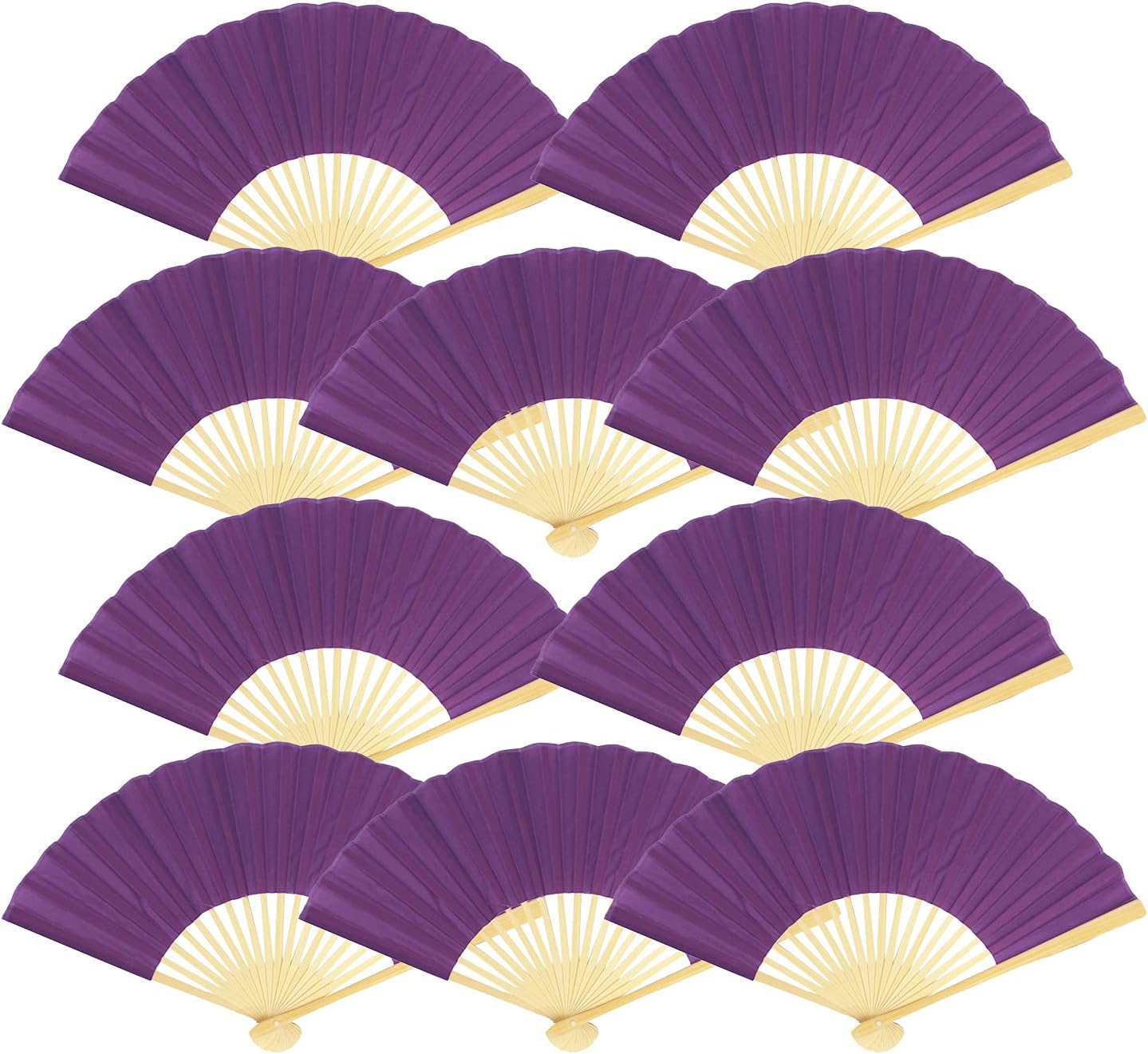 Quasimoon PaperLanternStore.com 9 Inch Dark Purple Silk Hand Fans for Weddings (10 Pack)