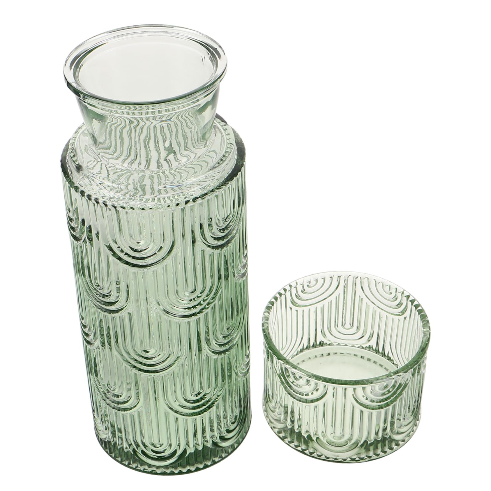 Jarra y Vaso de Vidrio con Decoración Elegante para Noche y Comedor Jarra para Agua y Transparente Duradera y para Mesilla y Baño