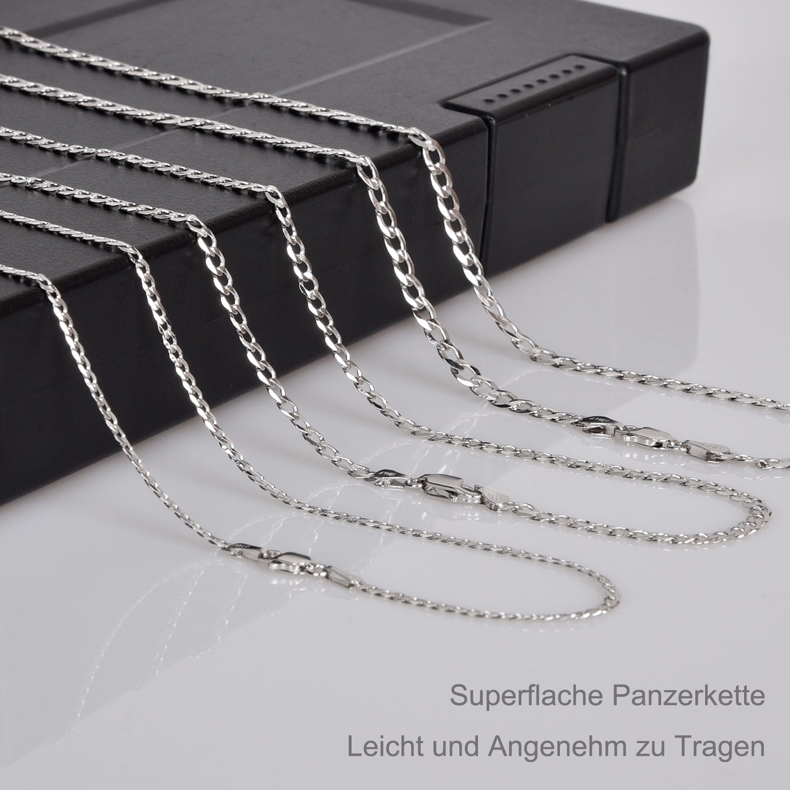 925 Sterling Silber Panzerkette Echt Silberkette für Herren Damen 2/3/4mm Breite Dünn Superflache Mehrreihige Kette Hochwertige klassische Halsketten für den Alltag 45–65 cm