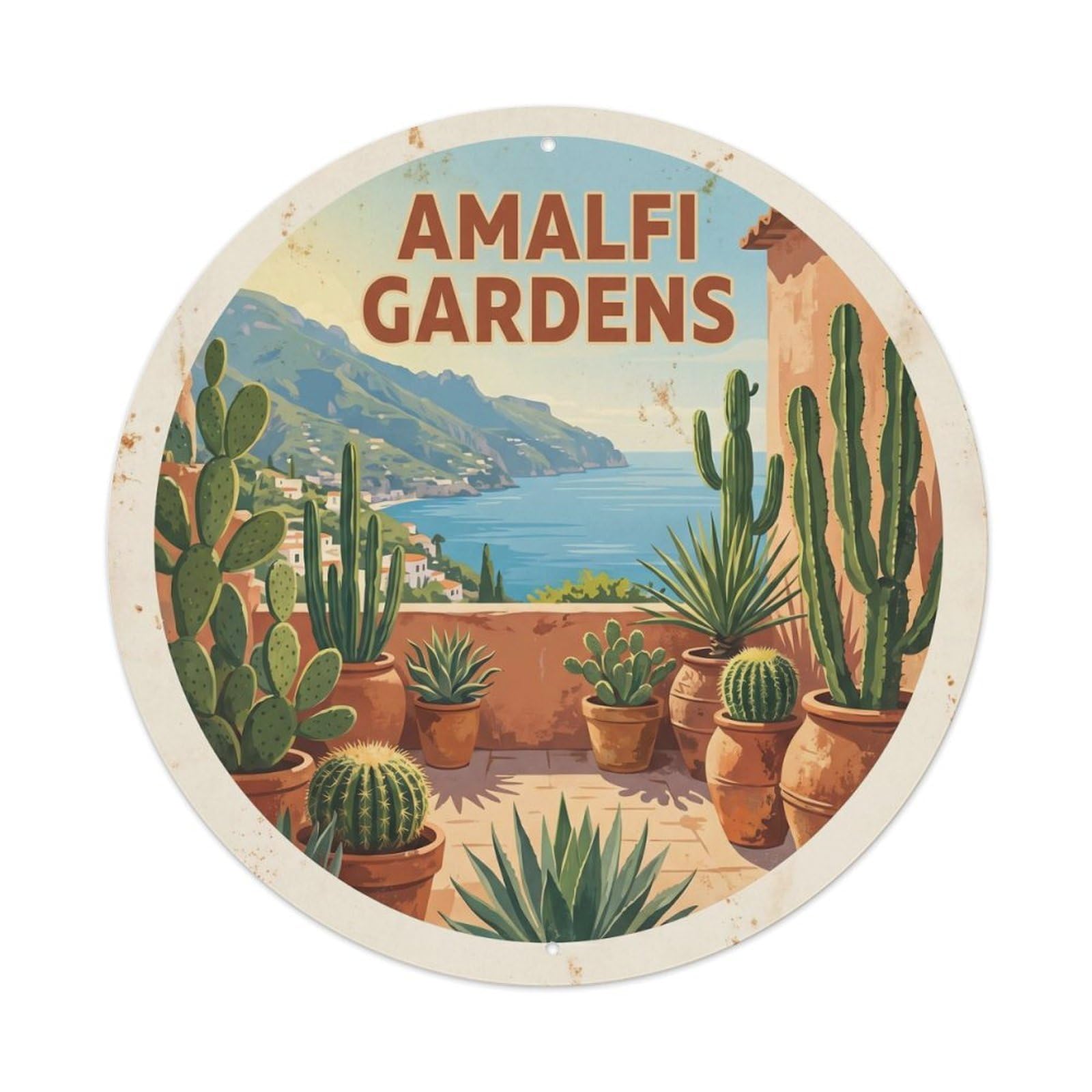 Vintage Travel Italian Coastal Cactus Garden Metal Tin Sign Plaque