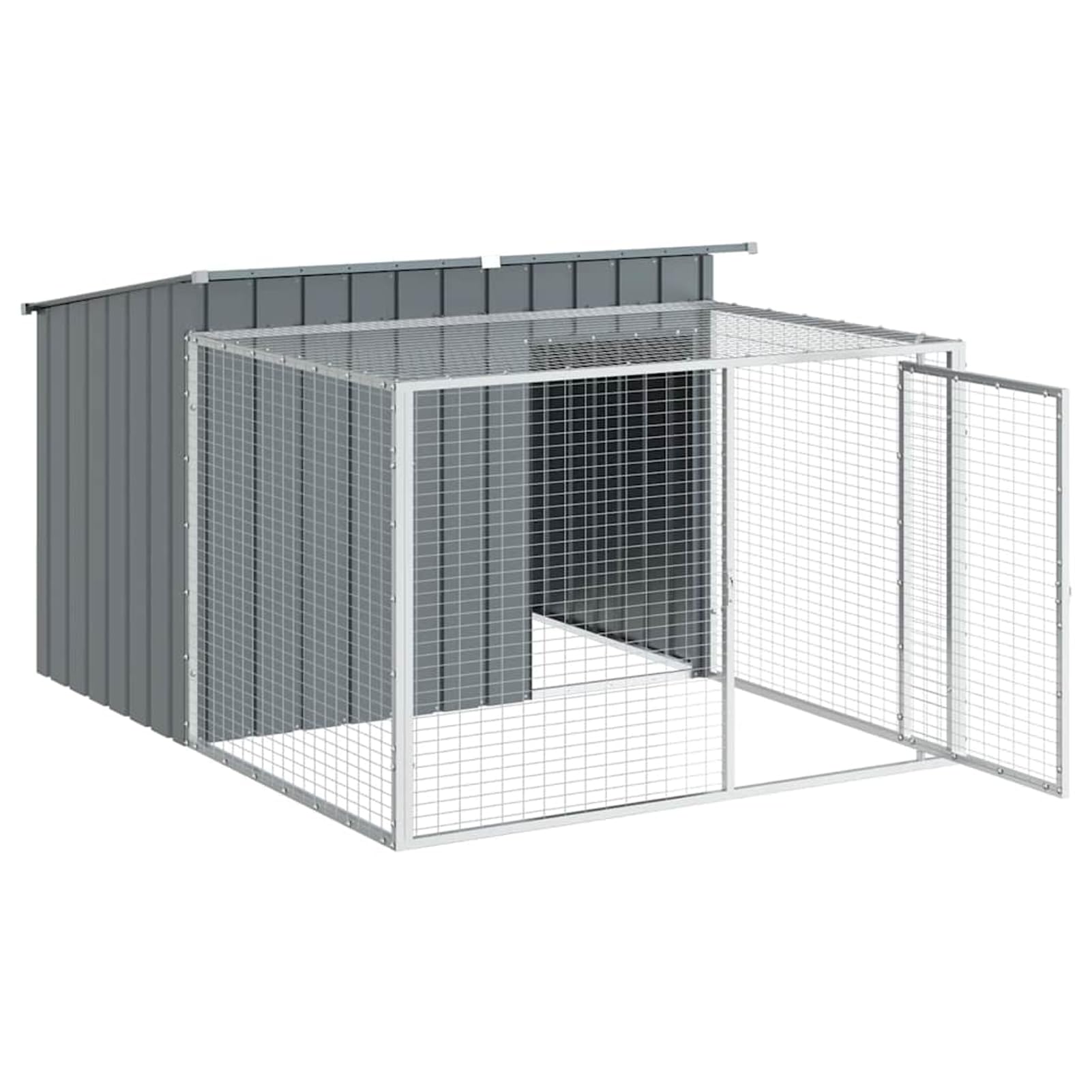 Homgoday Cuccia per Cani con Recinto Esteso in Acciaio Zincato 153x194x110 cm, Gabbia con Tetto e Porta, Antracite