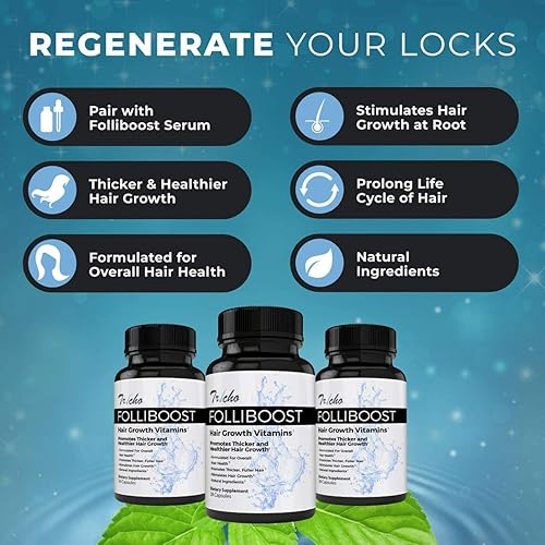 Miniatura 3 de Folliboost Tricho Vitaminas para el crecimiento del cabello, con biotina, vitamina C, zinc y vitamina B12, ayuda a promover el crecimiento grueso y