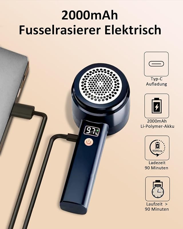 Zpincsipo Elektromos Szövetborotva 2000mAh Akkumulátorral, 3 Sebesség, 6 Pengés, LED Kijelző, USB-C Töltés, Gyapjúszedő Ruhákhoz