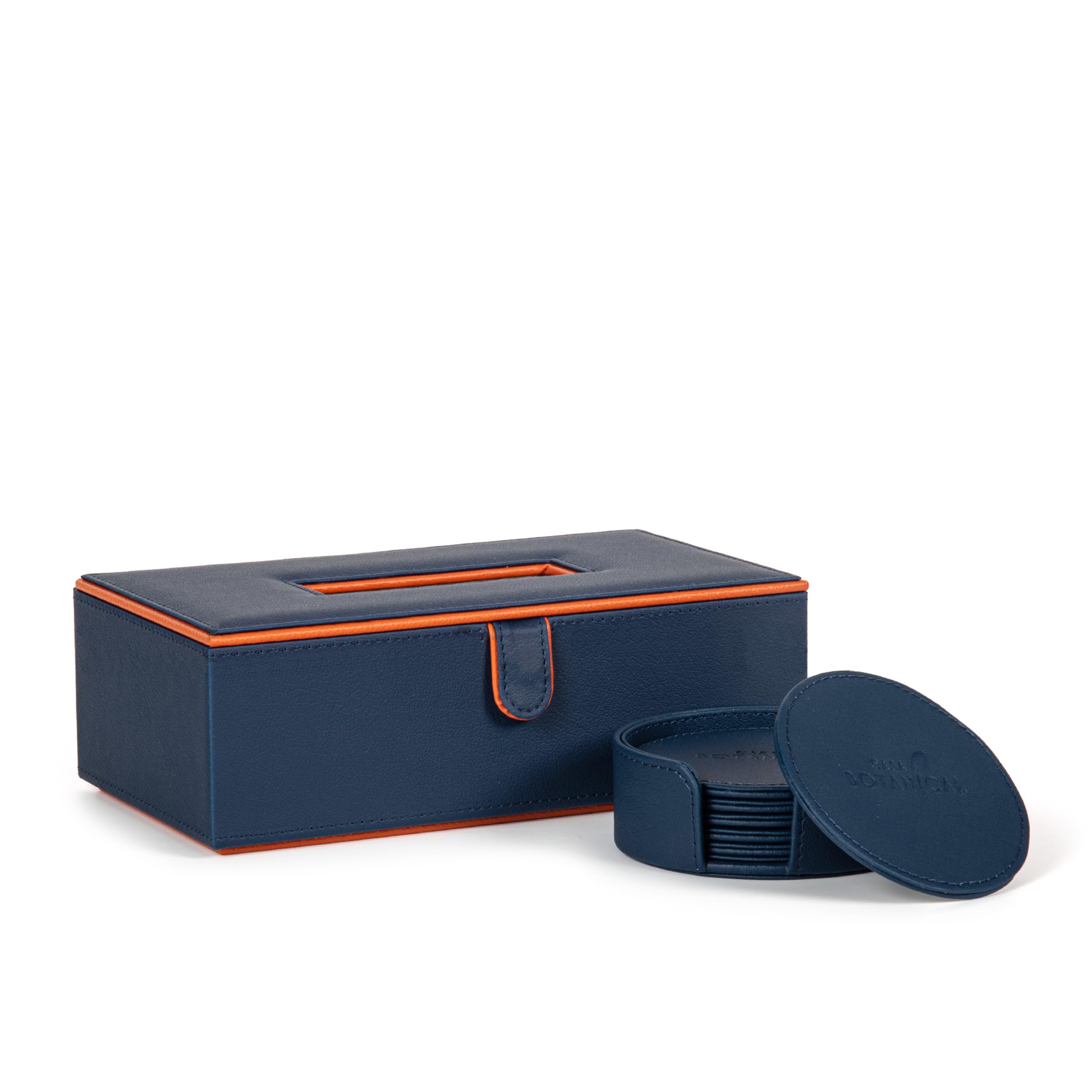 CASA BOTANICAL Leather Car Tissue Box & Tea Coasters Combo - Set of 2 (Blue) | Napkin Holder & Tissue Dispenser for Cars, Office, Dining Room, Home Decor