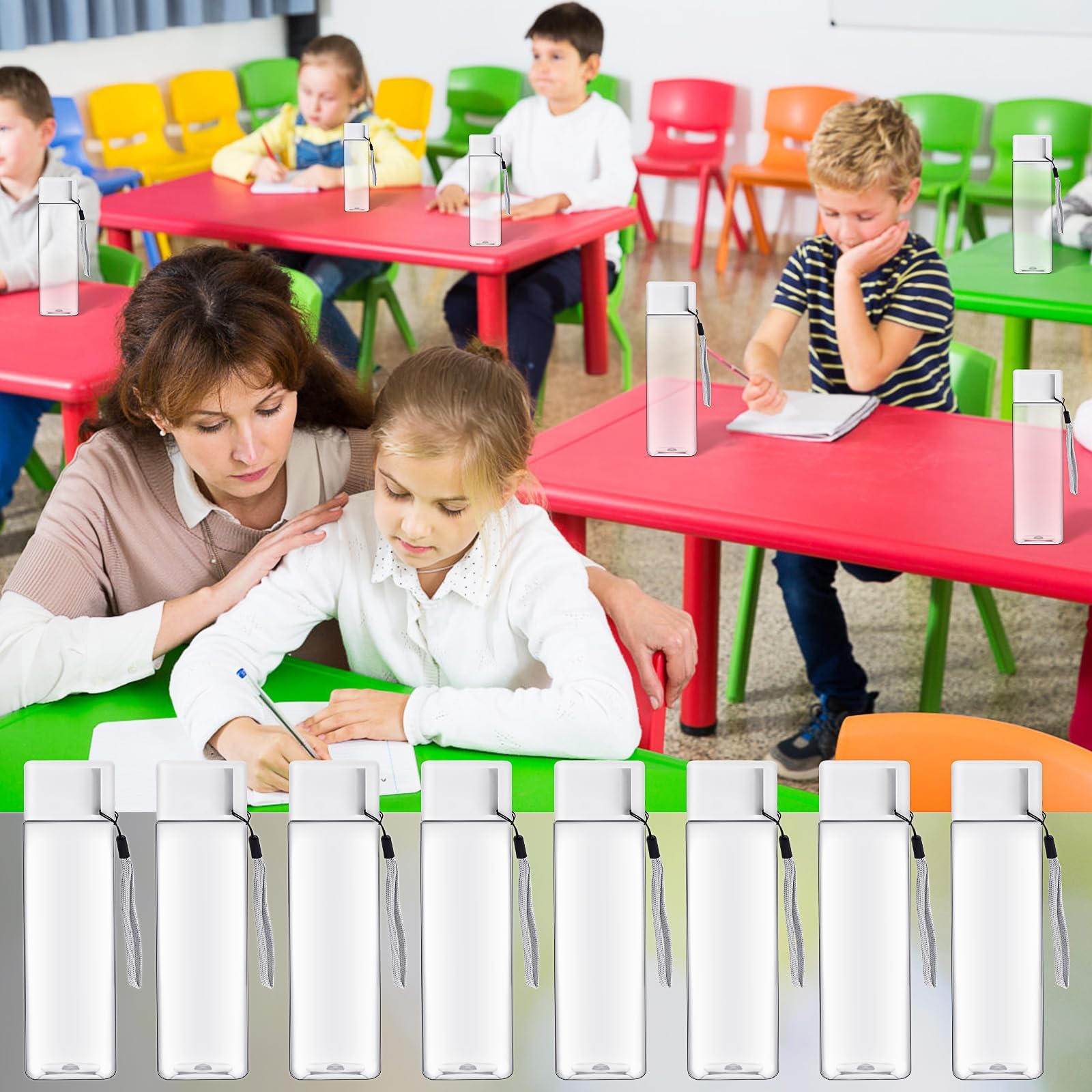 Lot de 20 Gourdes d'Eau Transparentes 500ml - Bouteille Plastique Sans BPA - Design Carré Unique, Étanches et Réutilisables - Idéal pour École, Sport, Gym, Bureau et Voyage - Bouchon Blanc Épuré