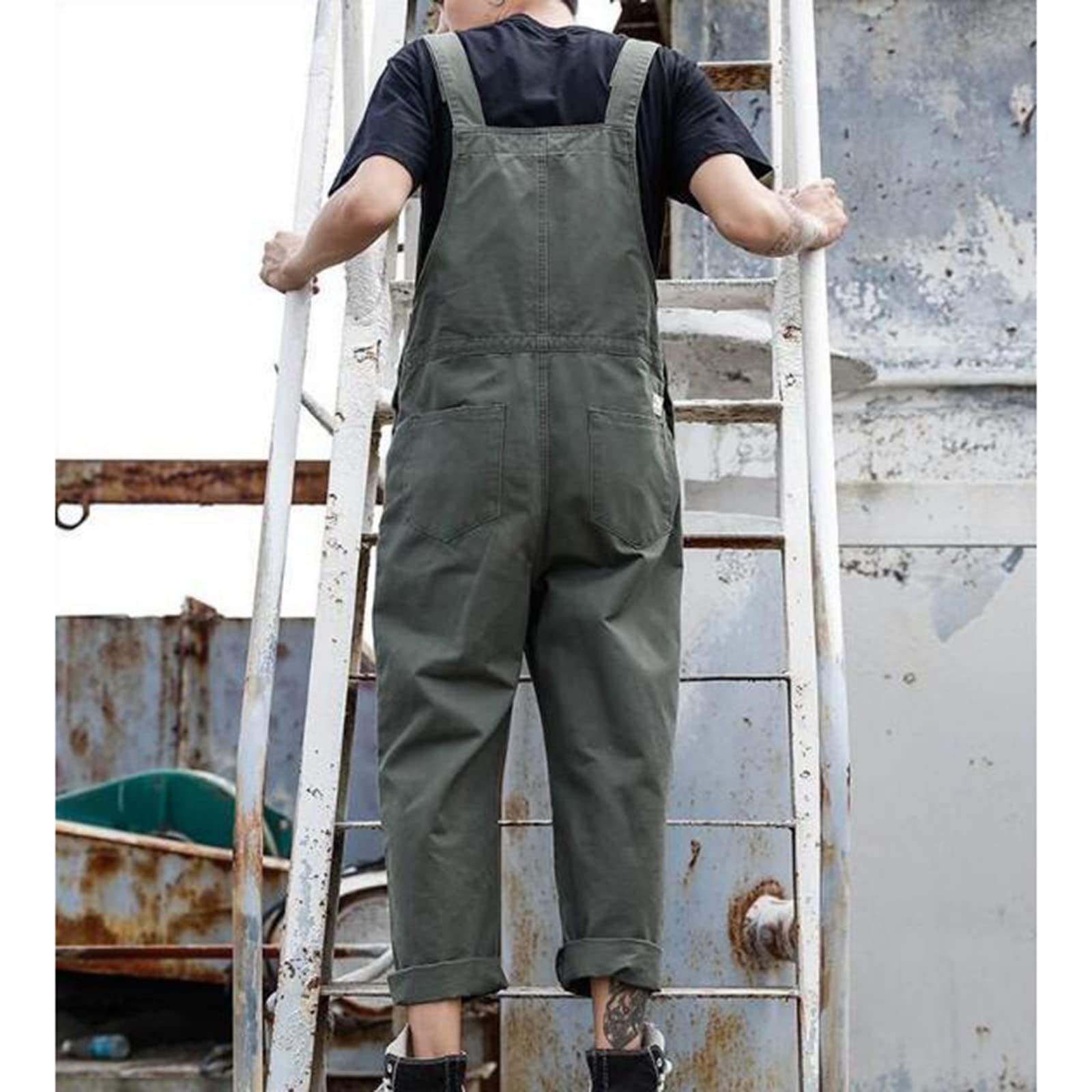 Overol con peto para hombre, de pierna ancha, de algodón, moderno, ajustado, ajuste relajado, casual, con bolsillos, pantalones cargo ligeros, para adultos, para trabajo, al aire libre, overol