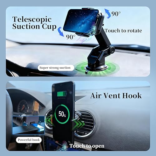 Miniatura 2 de Palm Gesture - Soporte para teléfono de auto giratorio automático y cargador inalámbrico rápido de 15 W - Control de sensor premium, apertura de