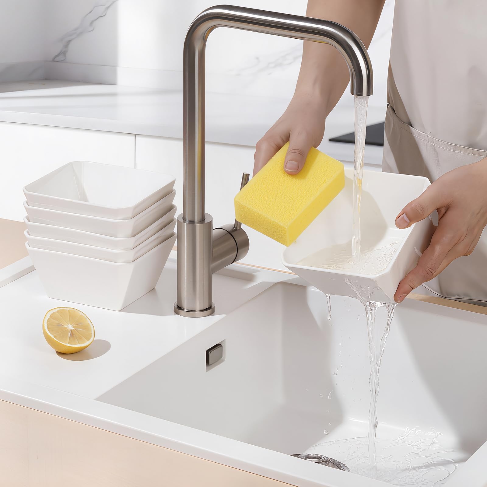 Samsle Porcelanowe miski na płatki, 470 ml, zestaw kwadratowych misek do serwowania, 13 cm, białe ceramiczne miski do sałatek, zupy, przekąsek, deserów i marmolady, nadają się do zmywarki i kuchenki
