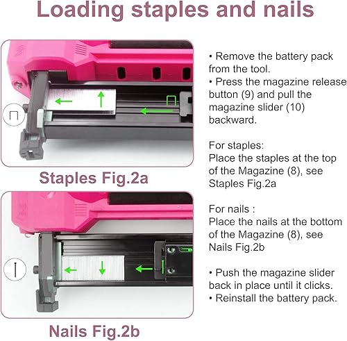 Miniatura 3 de BHTOP Clavadora y grapadora inalámbrica de 20 V, kit de grapadora 2 en 1 calibre 18, pistola de uñas de acabado pesado con batería recargable de 2.0