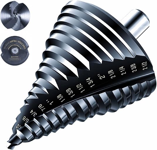 toolant Large Diameter Step Drill Bit, 1/4"-2-1/2", TiAlN, 1/2" Shank | M35 Cobalt HSS; TiAlN Coating; Large Diameter Unibit; Four Spiral Flutes; Metal/Stainless/Aluminum/Plastic; 1/2" Shank
