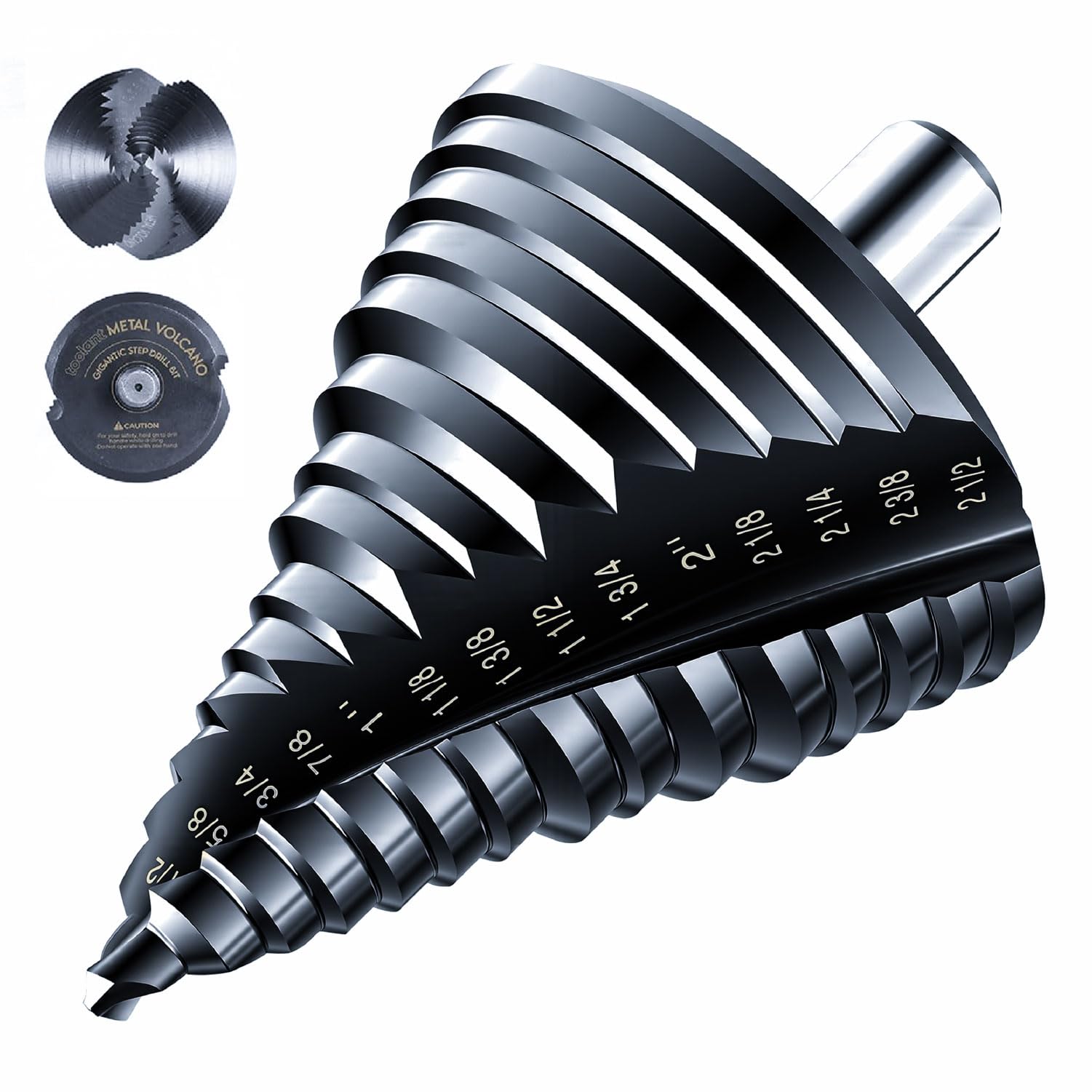 AugTouf toolant Gigantic Step Drill Bit(Pro Max), 1/4'' - 2-1/2''(15 Step Size) Large Step Bit, 1/2'' Shank Unibit Step Drill Bit for Metal, Aluminum, Wood, Plastic