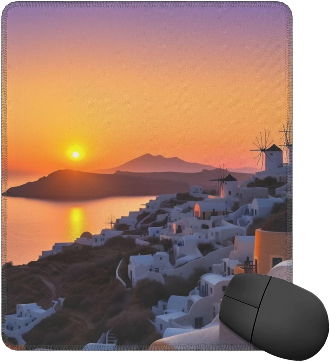 Square Mouse Pad Greece Island Sunset Landscape Mouse Mat with Rubber Base 10 x 12 inch Computer Mouse Pads for Wireless Mouse Non-Slip Mousepad for Laptop Office Desk Accessories Gaming Mousepad