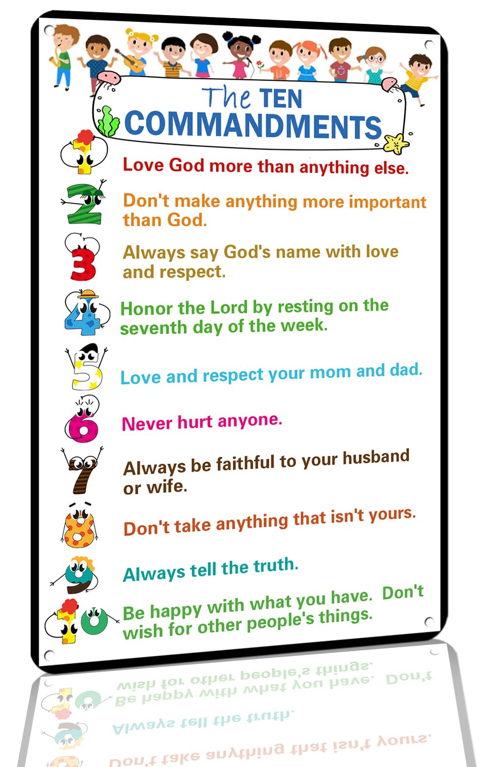 Yepyayqvk The Ten Commandments Chart Wall Decor Aluminum Metal Tin Sign, Religious Bible Art Deco Poster, Wall Art Decoration for Classroom, Home 8x12 Inch