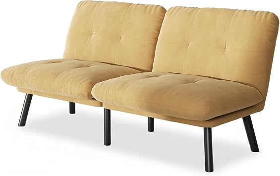 Futon Sofa Sleeper Couch Bed with Adjustable Backrest Thick Cushion Velvet Fabric for Department Living Room Lounge Sofa Loveseat Brown
