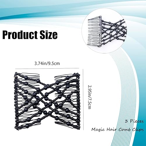 Miniatura 3 de 3 piezas de peine elástico mágico para el cabello, doble peine elástico, horquillas para mujeres, horquillas con cuentas, niñas, peinado vintage,