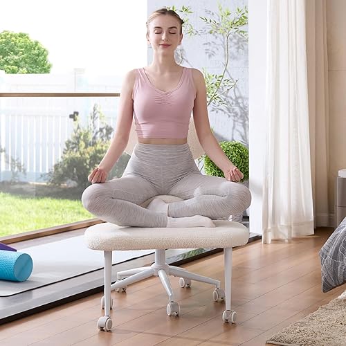 Miniatura 8 de Silla de oficina con patas cruzadas con ruedas, silla de meditación, silla de TDAH para adultos, respaldo y asiento ajustables de altura más ancha,
