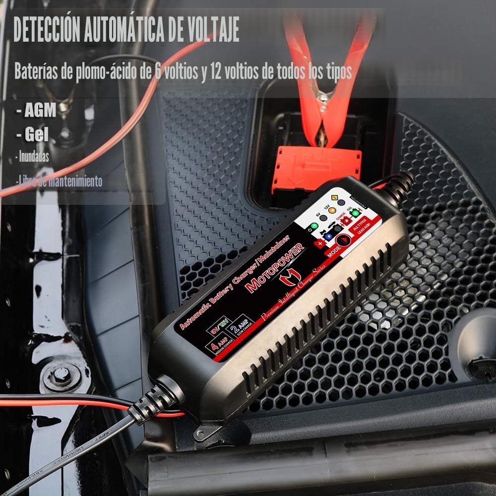 MOTOPOWER MP00207-FR 6V/12V 4AMP Cargador Inteligente Totalmente Automático Maintainer con Modo de Recuperación de la Batería