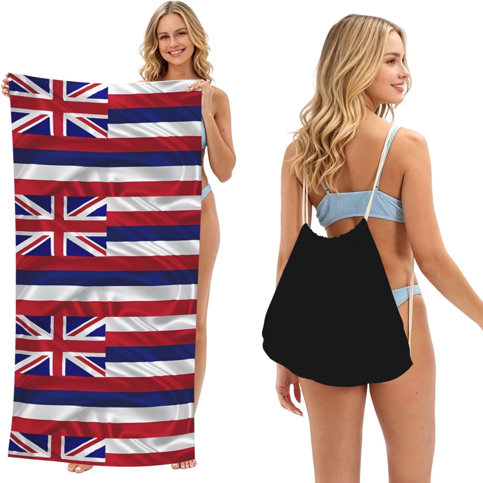 SKGOHLH Flag of Hawaii American 2in1 Packable Beach Towel Bag Women