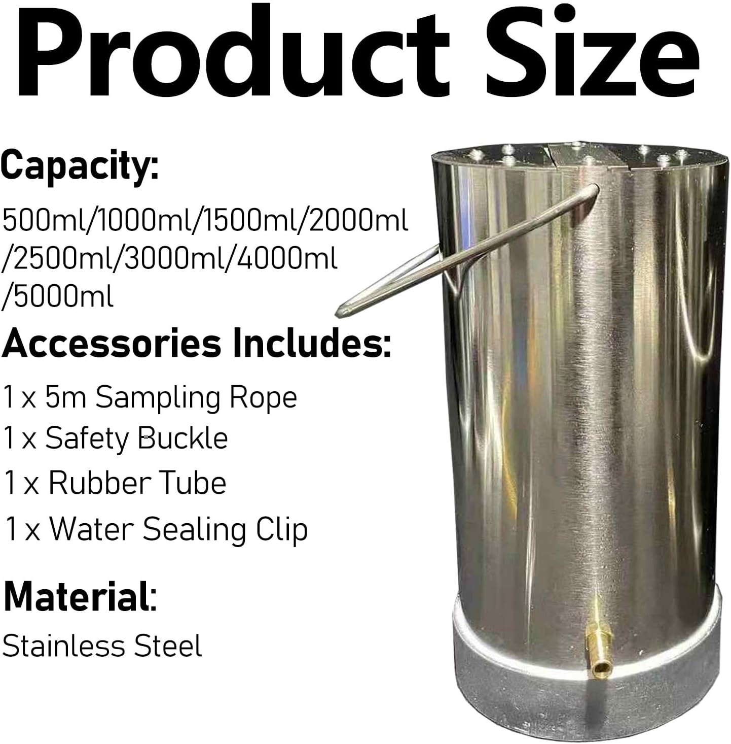 ERRULAN Water Sampler Dipper, Thickened 304 Stainless Steel Sampling Bucket with Counterweight, Lab Samplers Pendulum Beaker for Environmental Monitoring, Water Quali(3000ml)