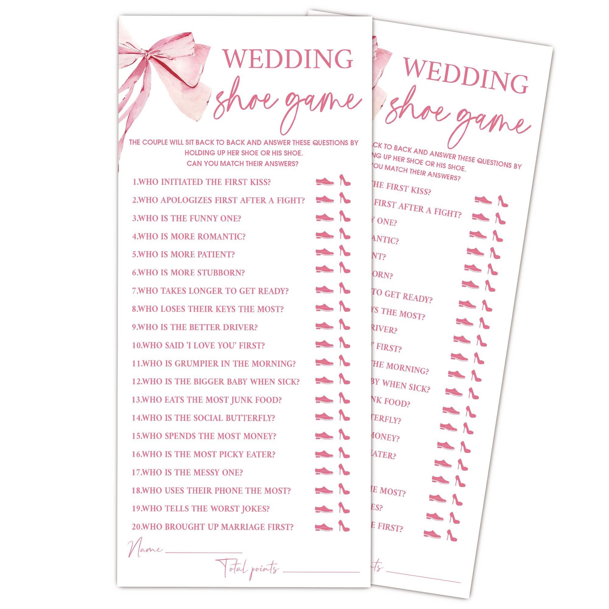Ogleqoo Pink Bow Wedding Shower Games, 25 Wedding Games for 25 Guests, Engagement Bridal Shower Party Cards, Engagement & Bridal Party Supplies-4x9