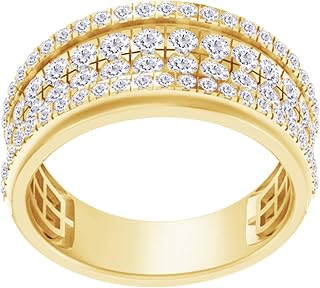 SAVEARTH DIAMONDS Wedding Rings For Men, Round Moissanite Diamond 4-Row Wedding Band Promise Rings For Him In 14k Gold Over Sterling Silver Gift For Him (1 Ctw - 3 Ctw)