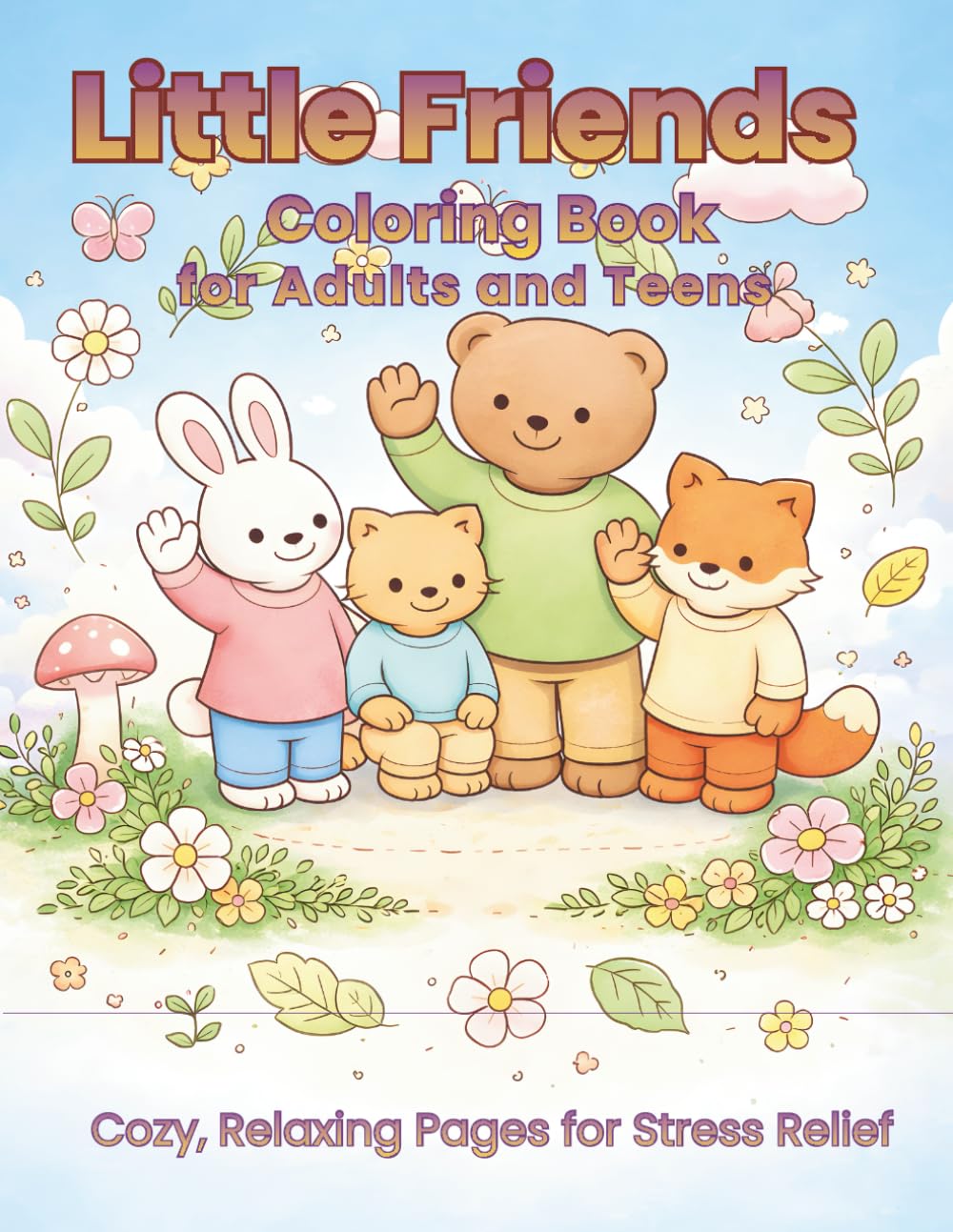Little Friends Coloring Book for Adults and Teens: Cozy and Relaxing Animal Coloring Pages for Stress Relief